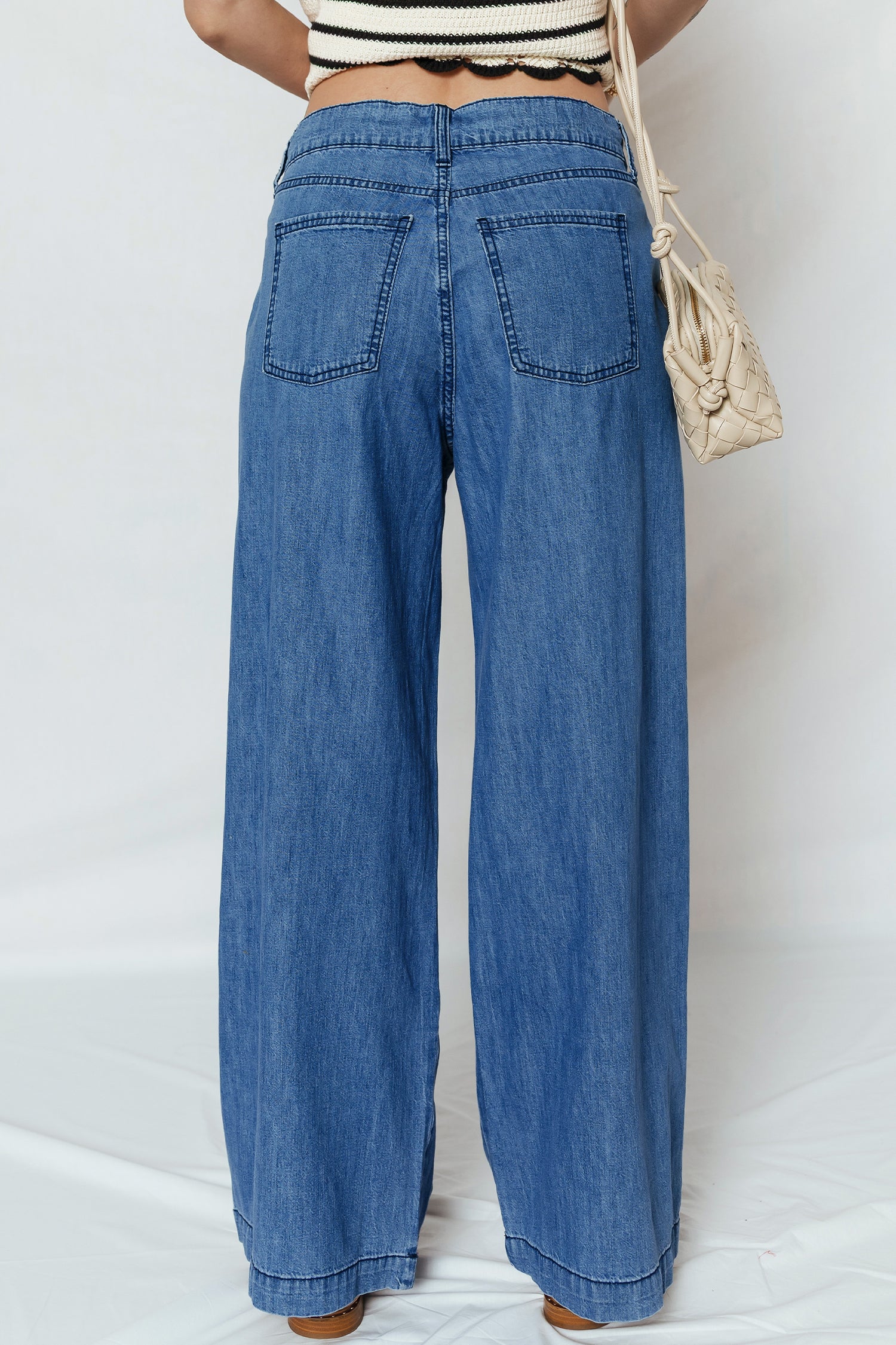 Dämmerblaue Schnürung Pull-on Wide Legs Jeans