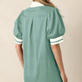 Hellrosa Jakobsmuschel-Farbblock-Umrandung Puffärmel-Mini-Kleid - Foto 5