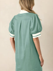Light Pink Scallop Color Block Trim Puff Sleeve Mini Dress - Miniatuur