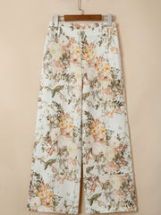 Jeans beige stile vintage a fiori a vita alta a vita alta e gamba larga - Immagine di moda femminile 3 - Miniatuur