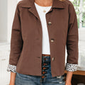 Dark Brown Collared Buttoned Leopard Liner Patchwork Chic Jacket - Foto 6