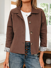 Giacca Patchwork Chic con colletto marrone scuro con colletto e bottoni in forma di leopardo - Miniatuur