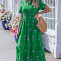 Grünes Maxikleid mit gespaltenem Schnitt mit geschnittenem Schnitt und Rüschensaum - Foto 1