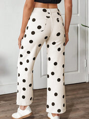 White Polka Dot Print Wide Leg Ankle-Length Jeans - Miniatuur