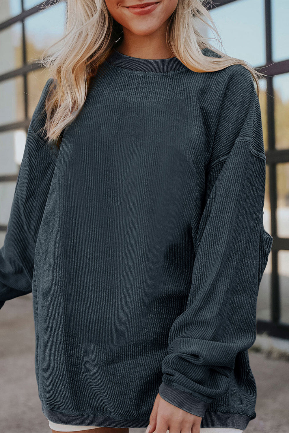 Smoke Gray ribbelagt fløjlssweatshirt i oversized sweatshirt