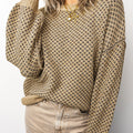 Maglione a maniche lunghe con stampa geometrica cachi, spalle a scollo rotondo e scollo a scena - Foto 3