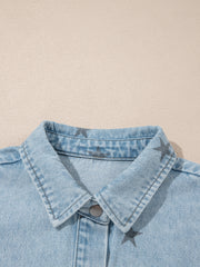 Sky Blue Stars Pattern Long Sleeve Shirt Collar Denim Jacket - Miniatuur