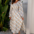 Khaki Maple Grove Floral Smocked Puff Sleeve Long Dress - Foto 5