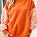 Rostorange karierter Ärmel Farbblock lockerer Tunika-Sweatshirt - Foto 2