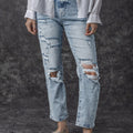 Sky Blue Light Wash Frayed Slim Fit High Waist Jeans - Foto 5