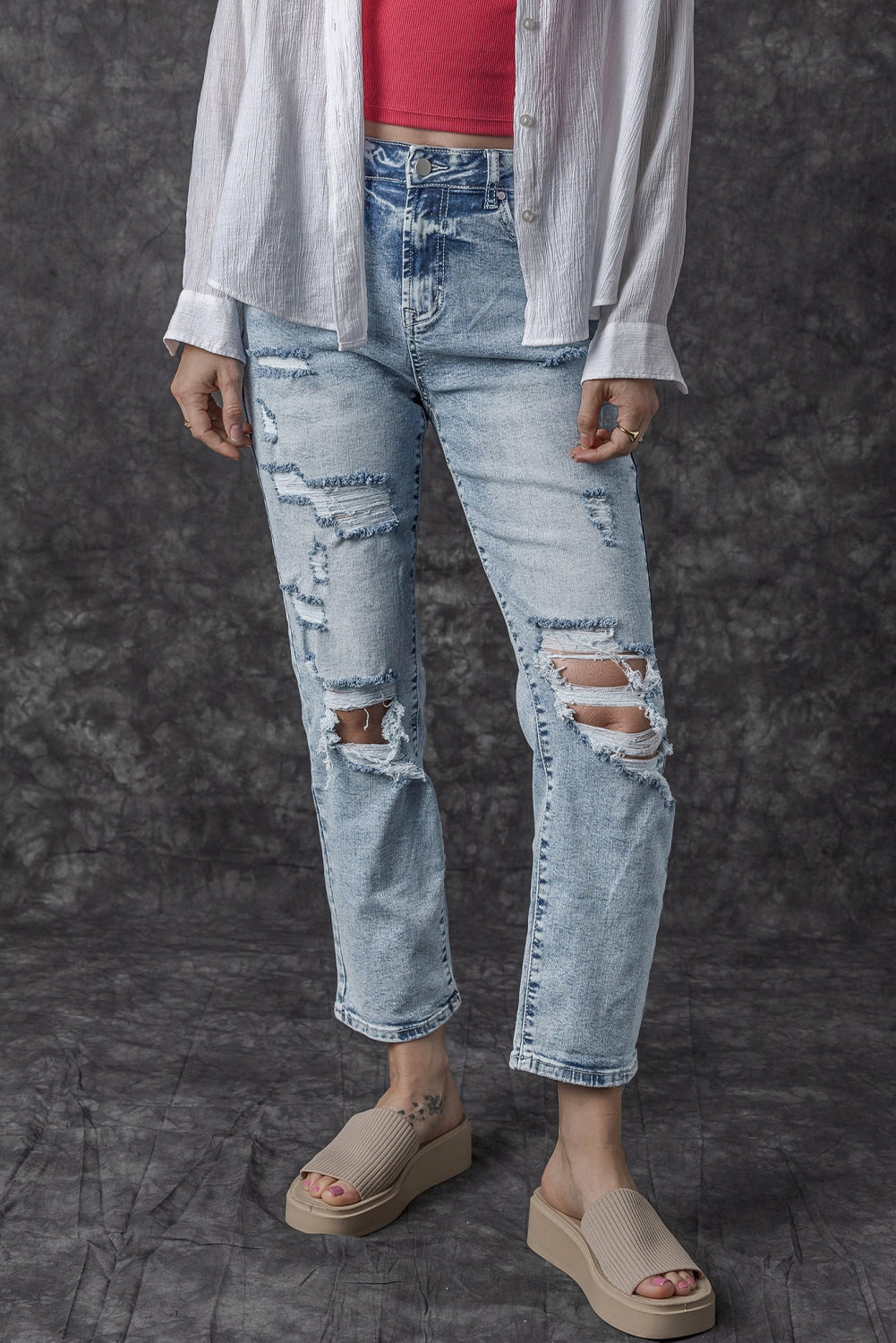 Vaqueros de cintura alta Sky Blue Light Light Wash Slim Fit