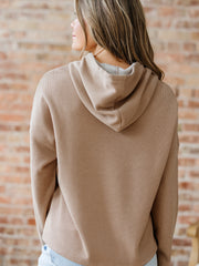 Rose Tan Thermal Textured Lace Drawstring Baggy Hoodie - Miniatuur