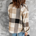Gray Plaid Color Block Buttoned Long Sleeve Jacket with Pocket - Foto 5