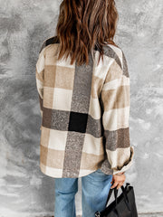 Veste à manches longues à carreaux gris à blocs de couleur boutonnée avec poche - Miniatuur