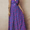 Blue Floral Print Twisted V Neck Tied Backless Maxi Dress - Damesmode Afbeelding 4 - Foto 4