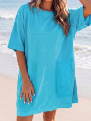 Lyseblå løs casual T-shirt minikjole med drop shoulder - Miniatuur