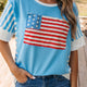 Light Blauw Flag Print Patchwork Colorblock July 4th T Overhemd