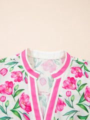 Mehrfarbiges süßes Blumenmuster, gestreiftes Farbblock-Kurzkleid - Miniatuur