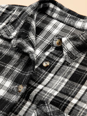 Black Plaid Long Sleeve V Neck Shift Plus Size Shirt Jacket - Damesmode Afbeelding 5 - Miniatuur