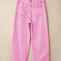 Rosa Acid Wash Héichtaille Ongläichméisseg Roh Saum Shift Jeans - Foto 6