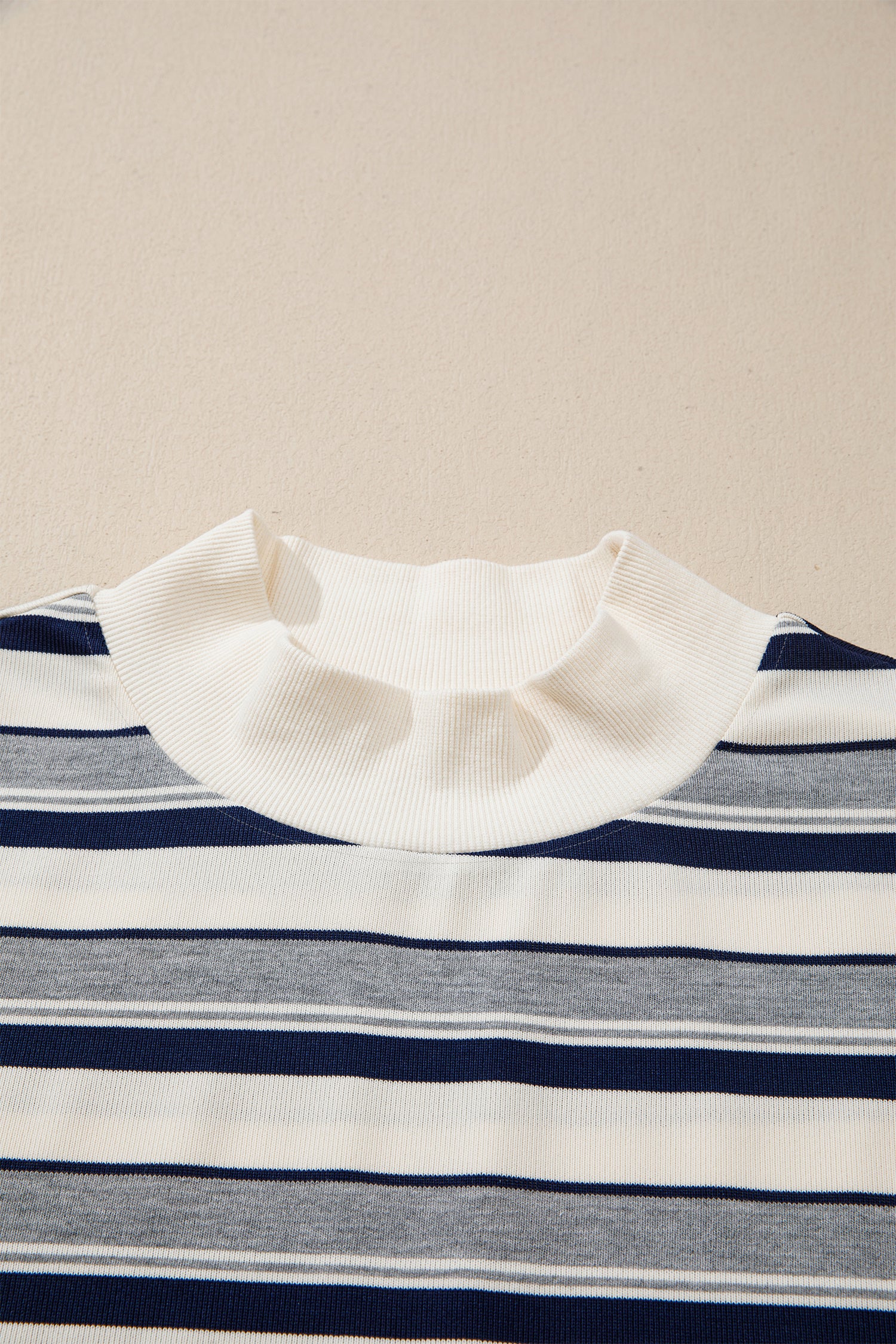 Blue Stripe Striped Ribbed Stand Neck Long Sleeve Shift Silhouette Sweatshirt - Damesmode Afbeelding 5