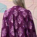 Purple Floral Print Button Front Long Puff Sleeve Shirt - Foto 5