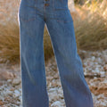 Ashleigh Blue Multi Buttons High Waist Wide Leg Jeans With Pockets - Damesmode Afbeelding 1 - Foto 1