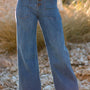 Jeans Ashleigh Blauw à boutons multiples Hoge taille à jambes larges avec poches