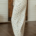 Beige Grommet Knot Waist Floral Barrel Leg Jeans - Damesmode Afbeelding 3 - Foto 3