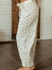 Beige Grommet Knot Waist Floral Barrel Leg Jeans - Damesmode Afbeelding 3 - Miniatuur