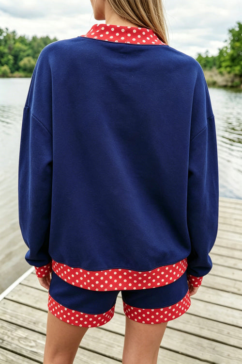 Short set de 2 pièces à pois, finition à pois bleu marine