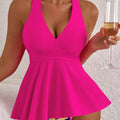 Rose V Neck Ruffled Hem Floral Bottom Tankini Set - Foto 4