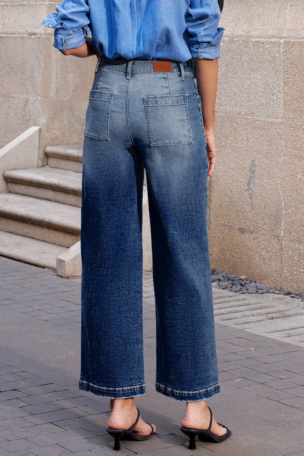 Bluing Mimimalist Patch Pocket Womens Shift Jeans - Damesmode Afbeelding 2
