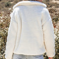 Beige Faux Fur Button Pocketed Lapel Collar Jacket - Damesmode Afbeelding 2 - Foto 2