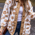 Liicht franséisch beige léif Blummenmuster Knäppchen-Fleece-Jackett - Foto 5