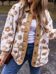 Chaqueta de forro polar beige francés claro con un patrón floral adorable - Miniatuur