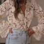 Lace Button Up Long Sleeve Shirt