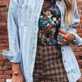 Himmelblauer gestreifter Freund Brusttasche Klassischer Denim Shacket - Foto 5
