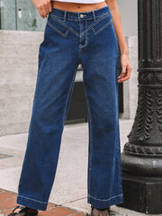 Voile bleu Couture Détail de taille Pantalon large à poignets - Miniatuur