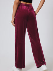 Pantalon à cordon fixe uni, taille à jambes larges - Miniatuur
