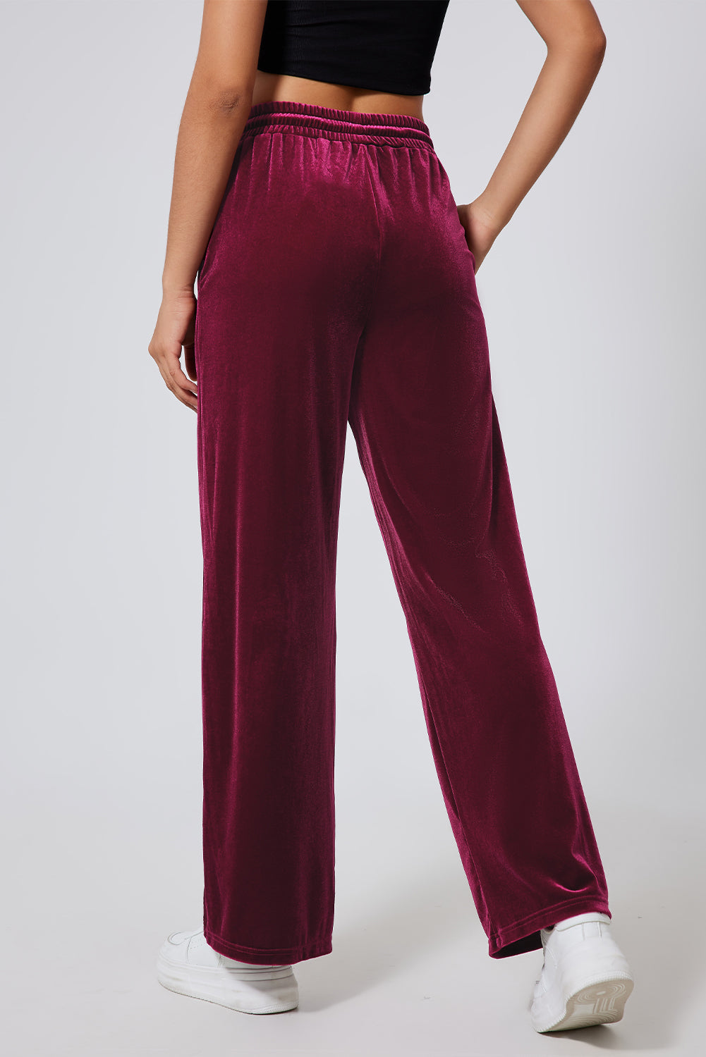Pantalon à cordon fixe uni, taille à jambes larges