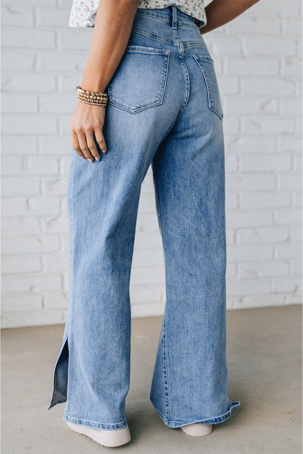 Jeans casuais com cordão de cinturão Myosotis Slit Leg