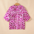 Rose Leopard Print V Neck Puffy Half Sleeve Blouse - Foto 6