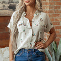Camisa blanca de manga corta con solapa estampada de ánade real - Foto 4