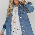 Sail Blue Rivet Embellished Western Style Regular Fit Long Sleeve Denim Jacket - Foto 4