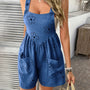 Devine Flower Wide Strap Overalls with Pockets