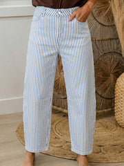 Khaki-Streifen-Casual-Barrel-Jeans - Miniatuur