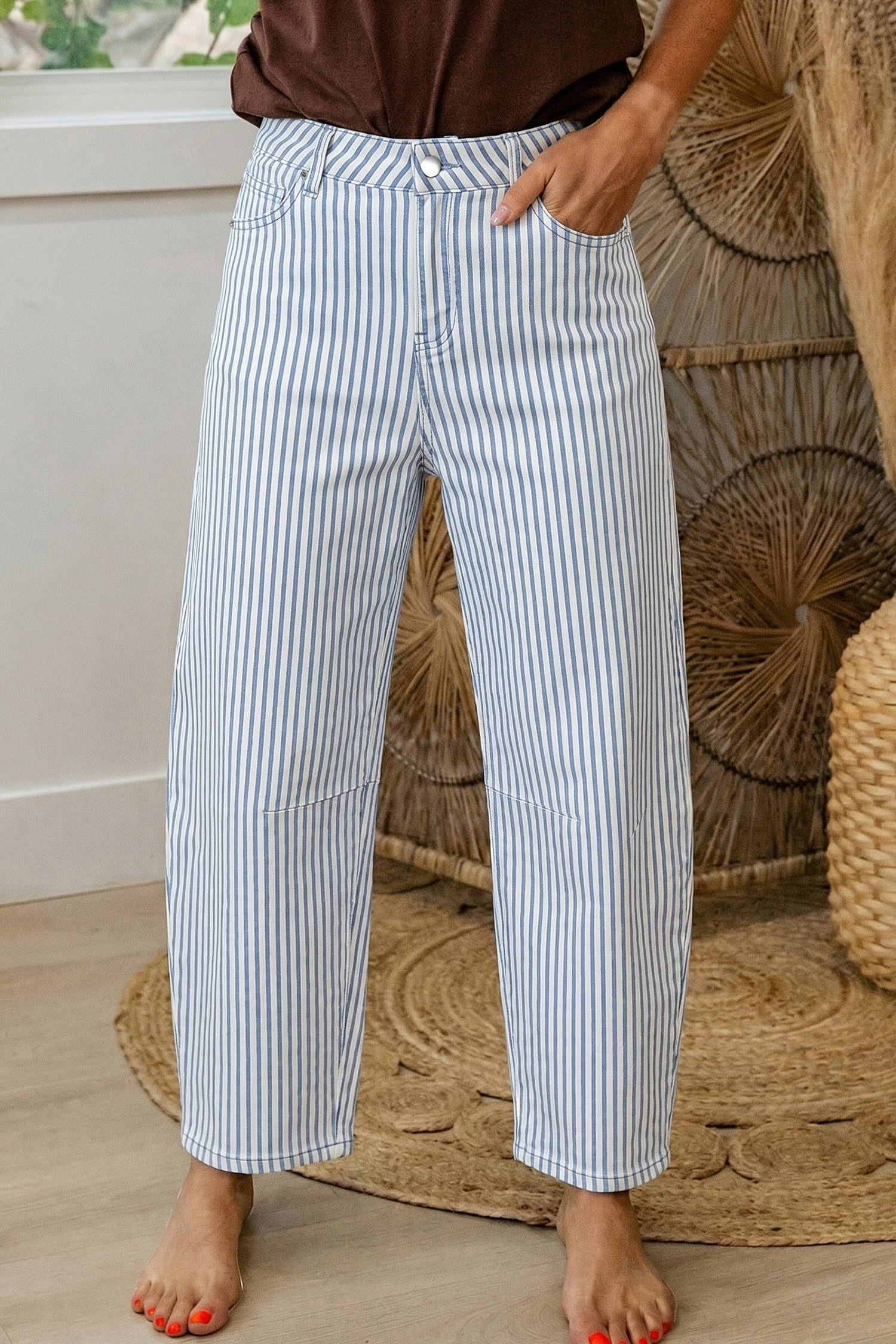 Jeans casual a righe kaki
