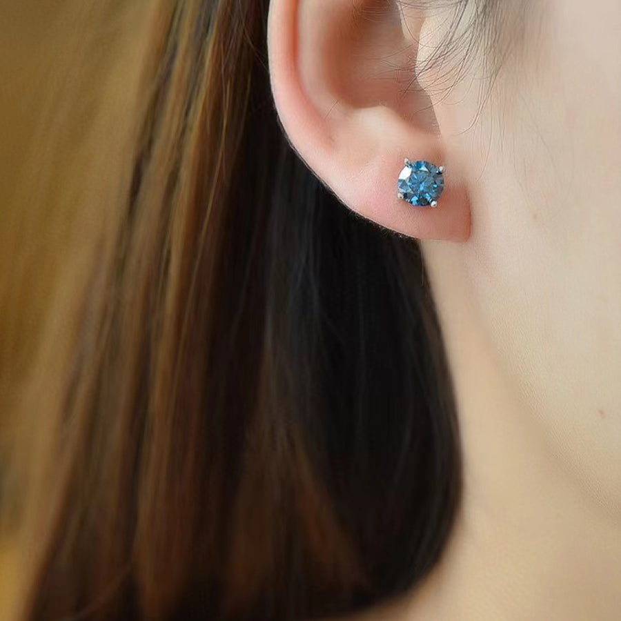 2 Carat Moissanite Four-Prong Platinum-Plated Earrings | Redblad 18K Solid Gold & Certified Diamond Earrings