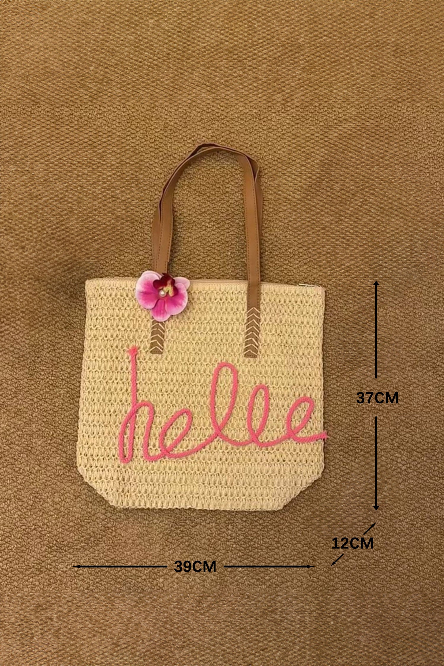 Khaki Hello Boho handgewebte Blumenakzent-Reise-Tasche